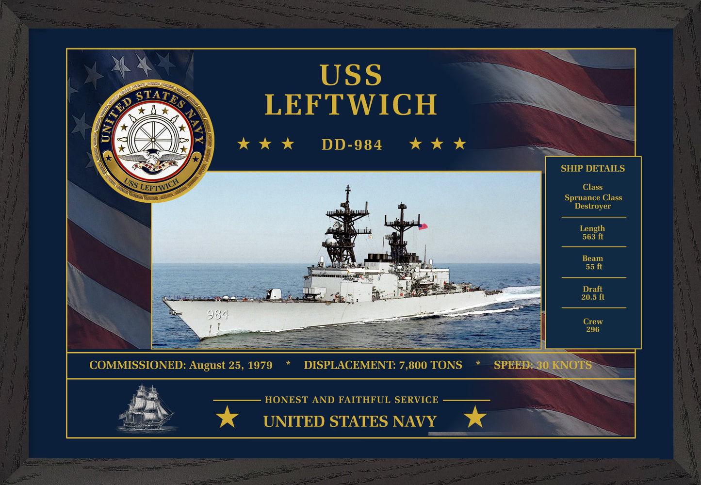 USS Leftwich DD-984 Framed Patriotic Art