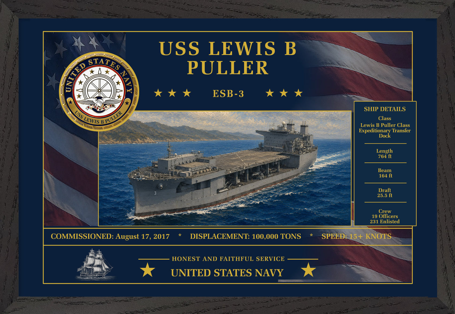 USS Lewis B Puller ESB-3 Framed Patriotic Art