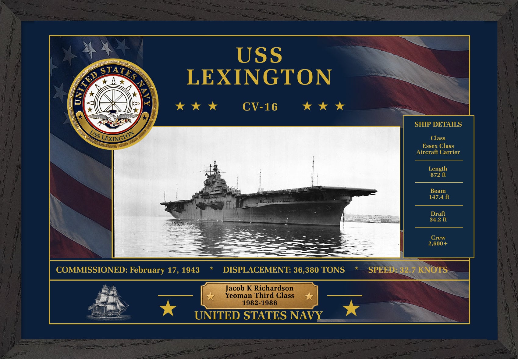 USS Lexington CV-16 Framed Patriotic Art