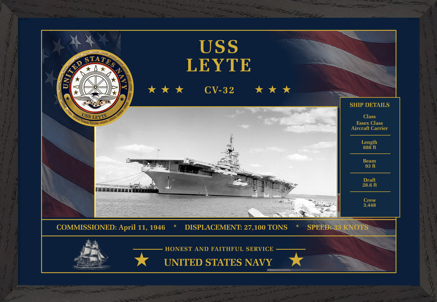 USS Leyte CV-32 Framed Patriotic Art