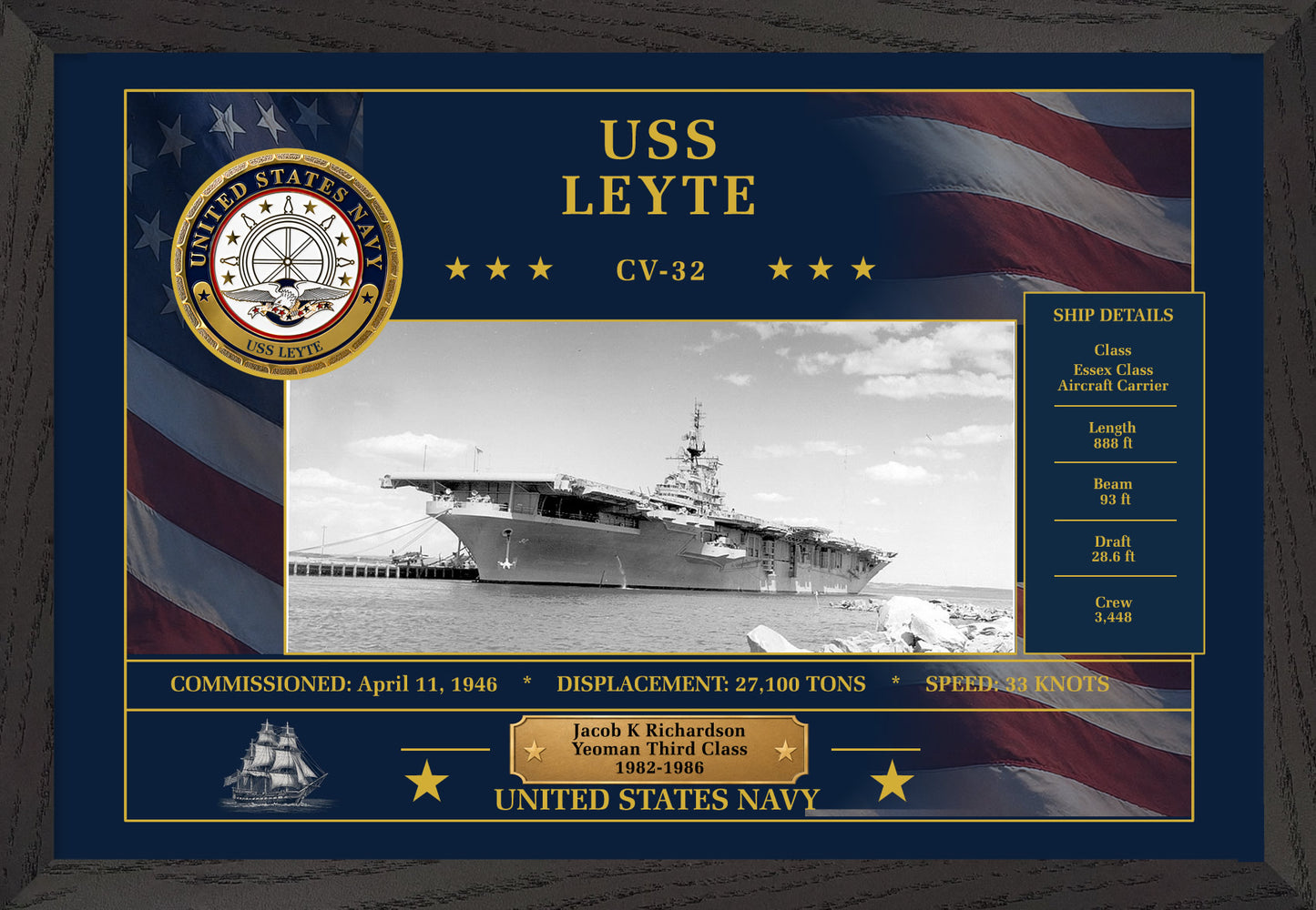 USS Leyte CV-32 Framed Patriotic Art