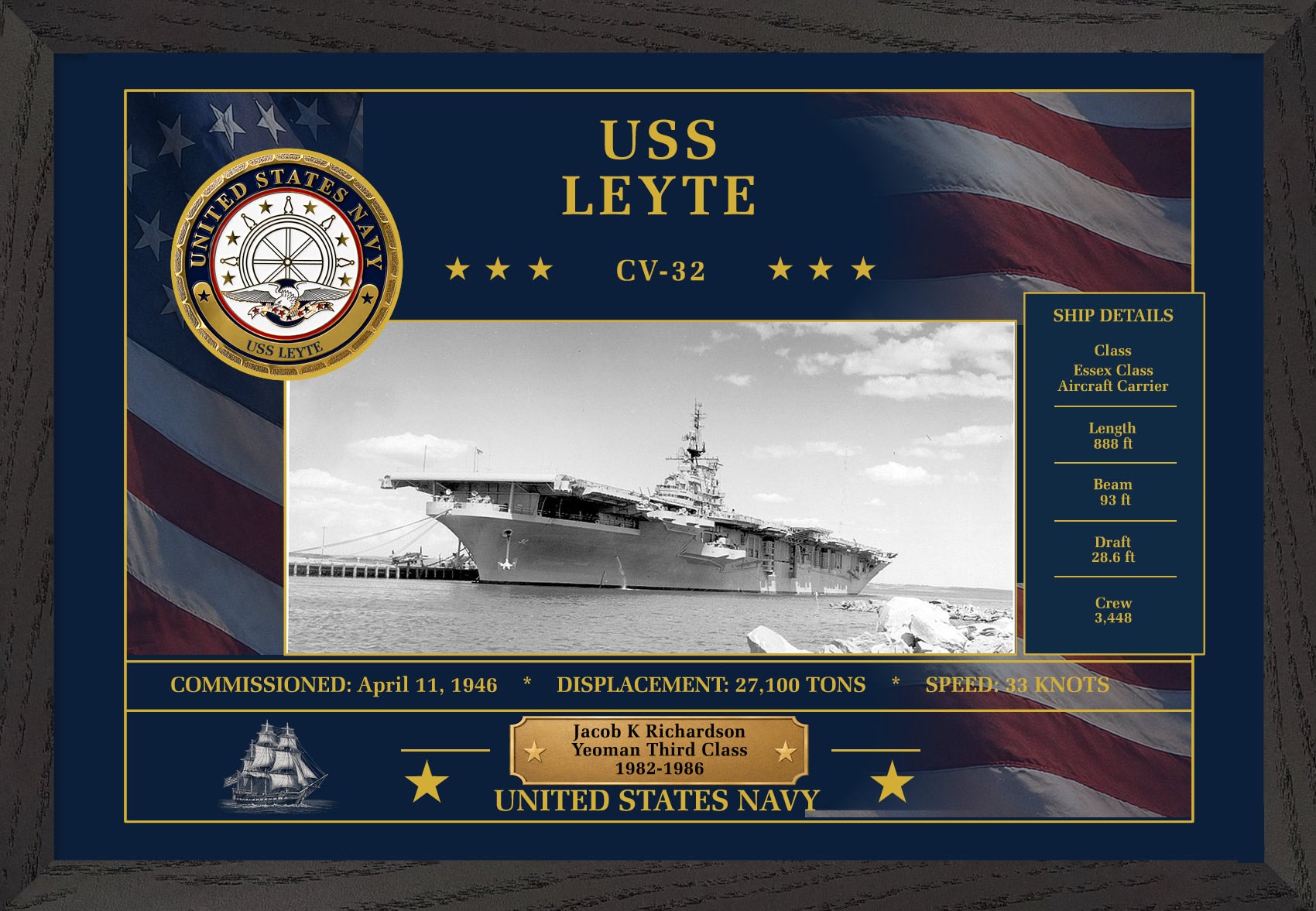 USS Leyte CV-32 Framed Patriotic Art