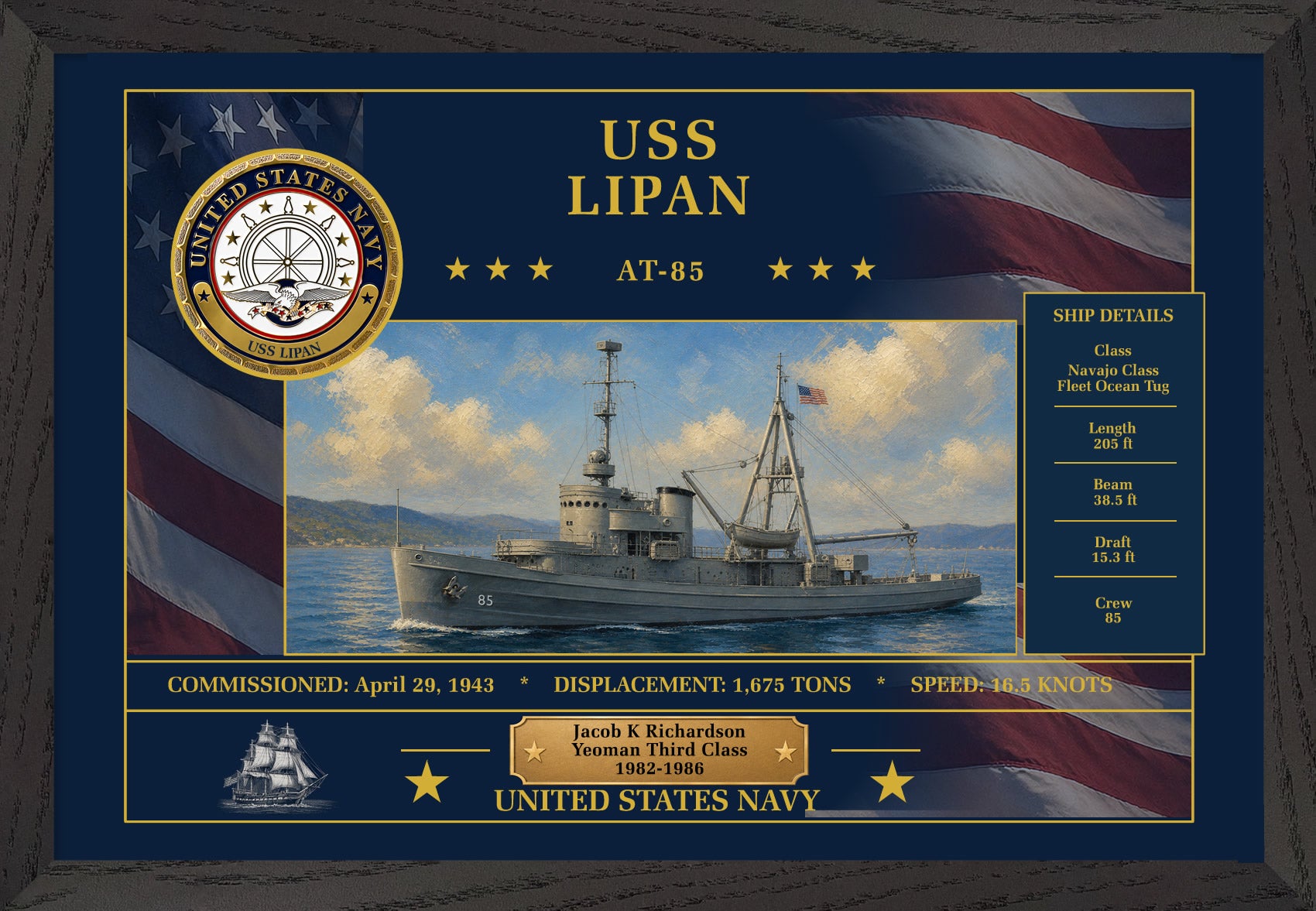 USS Lipan AT-85 Framed Patriotic Art