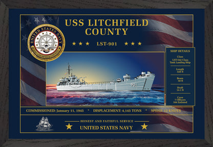USS Litchfield County LST-901 Framed Patriotic Art
