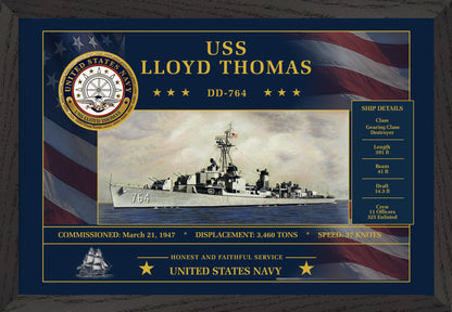 USS Lloyd Thomas DD-764 Framed Patriotic Art
