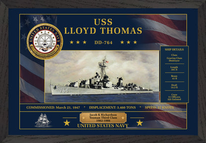 USS Lloyd Thomas DD-764 Framed Patriotic Art