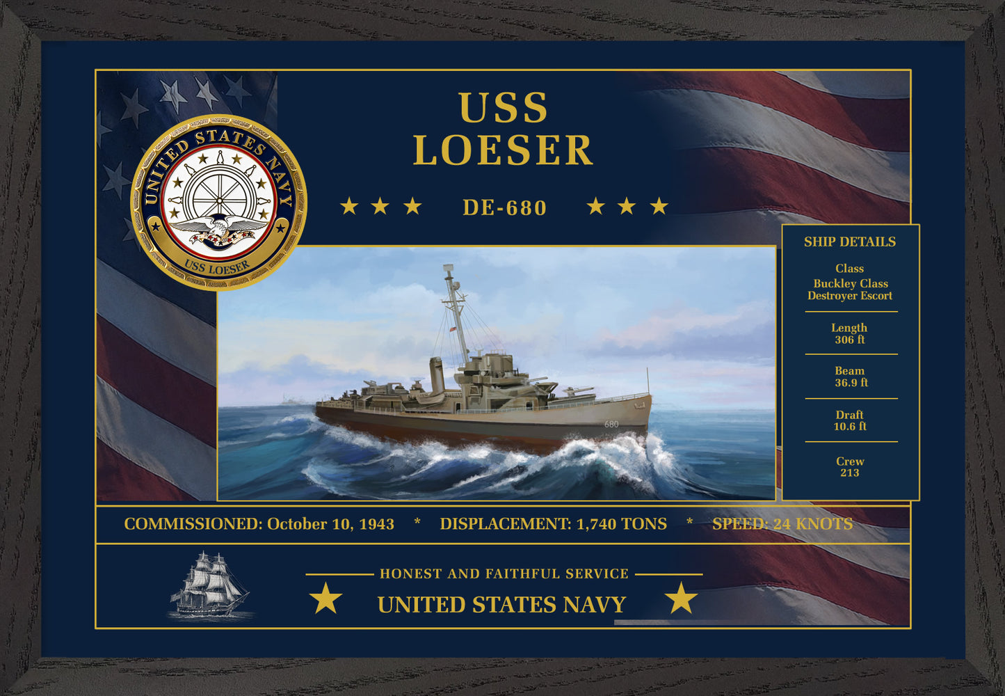 USS Loeser DE-680 Framed Patriotic Art