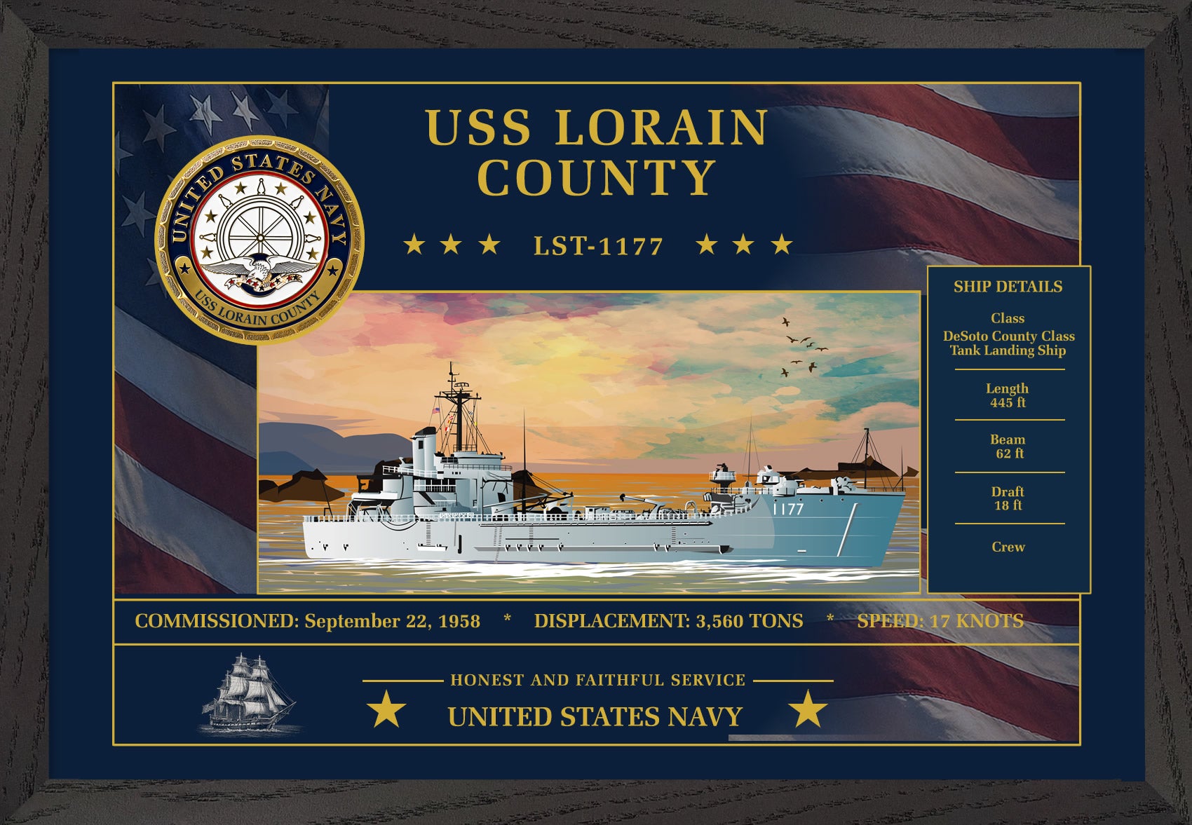USS Lorain County LST-1177 Framed Patriotic Art