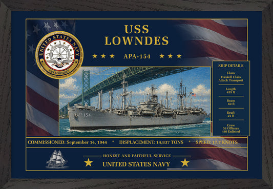 USS Lowndes APA-154 Framed Patriotic Art