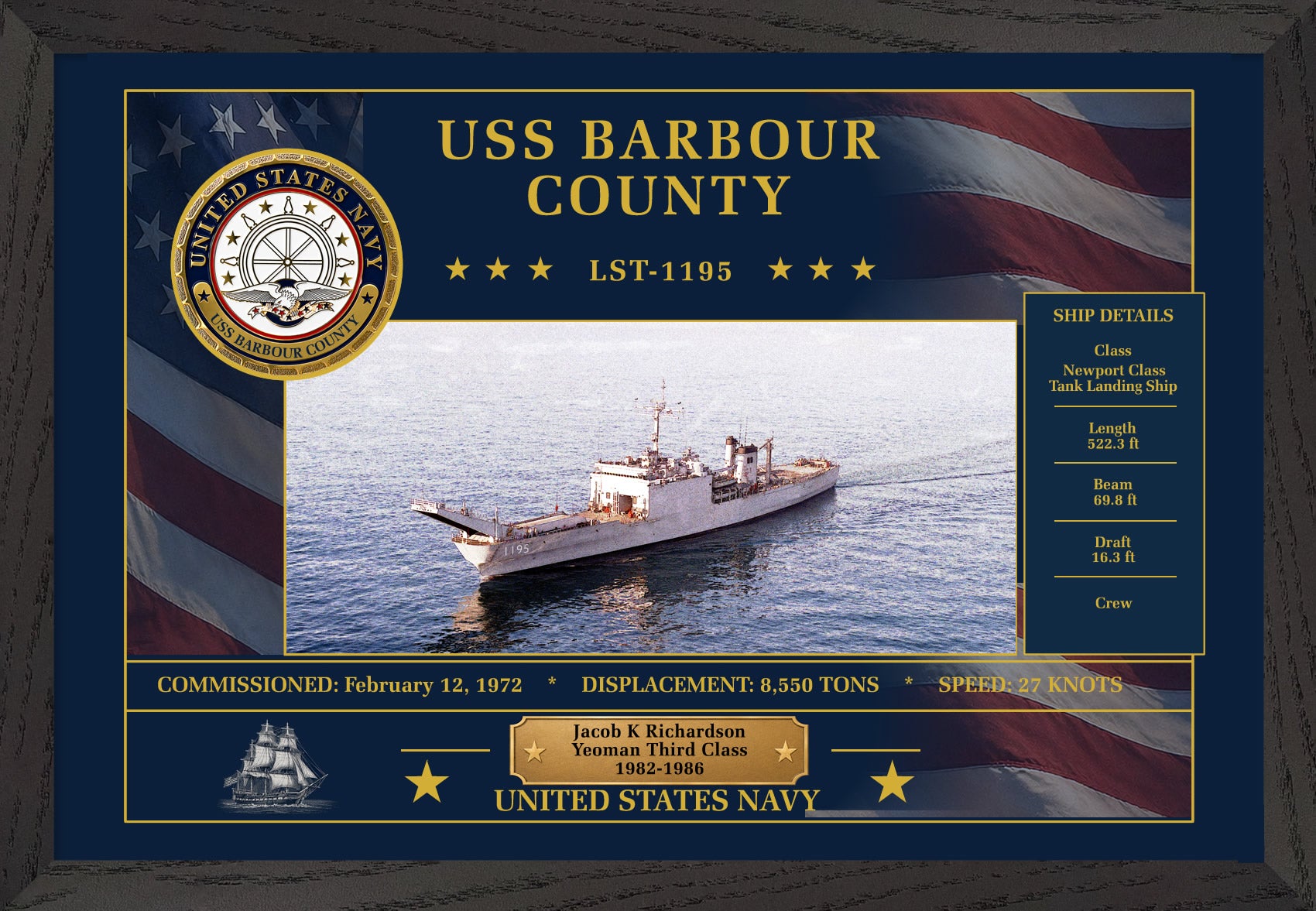 USS Barbour County LST-1195 Framed Patriotic Art