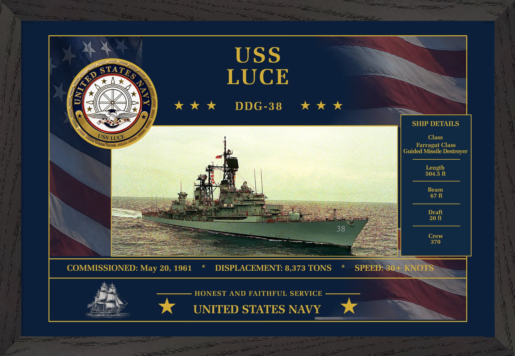 USS Luce DDG-38 Framed Patriotic Art
