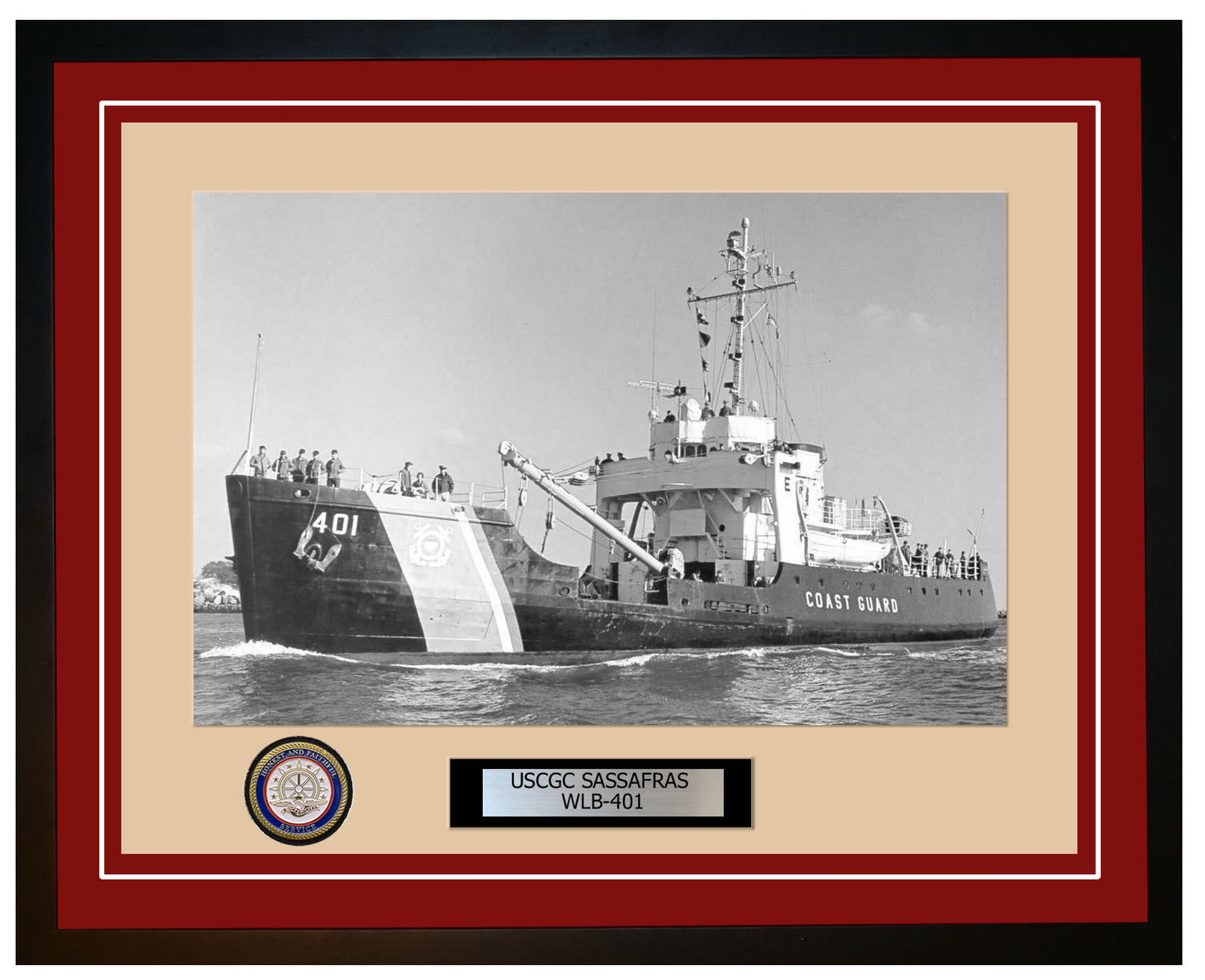 USCGC SASSAFRAS WLB 401 Framed Coast Guard Ship Photo Burgundy 129WLB401