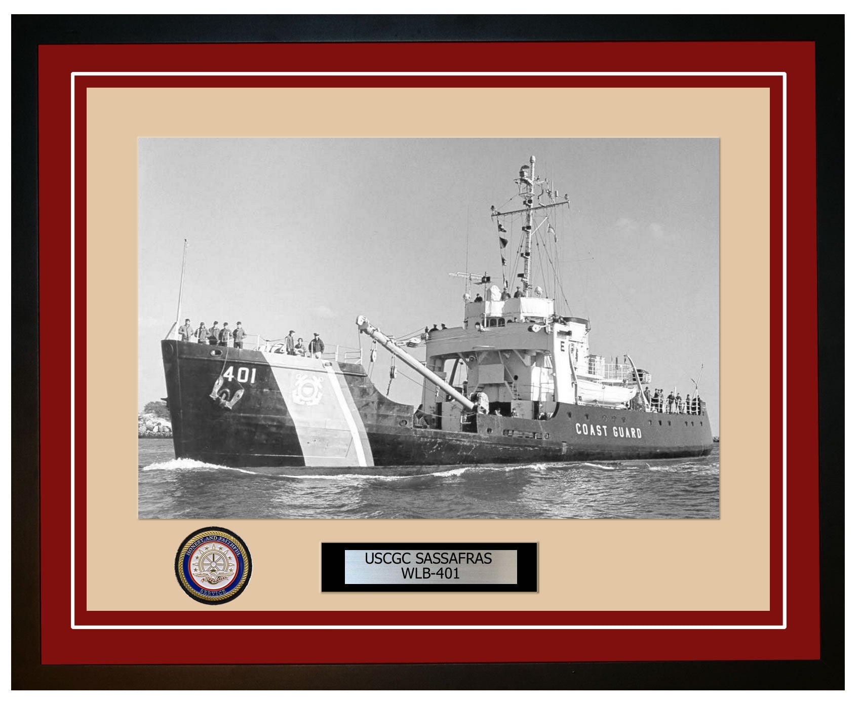 USCGC SASSAFRAS WLB 401 Framed Coast Guard Ship Photo Burgundy 129WLB401