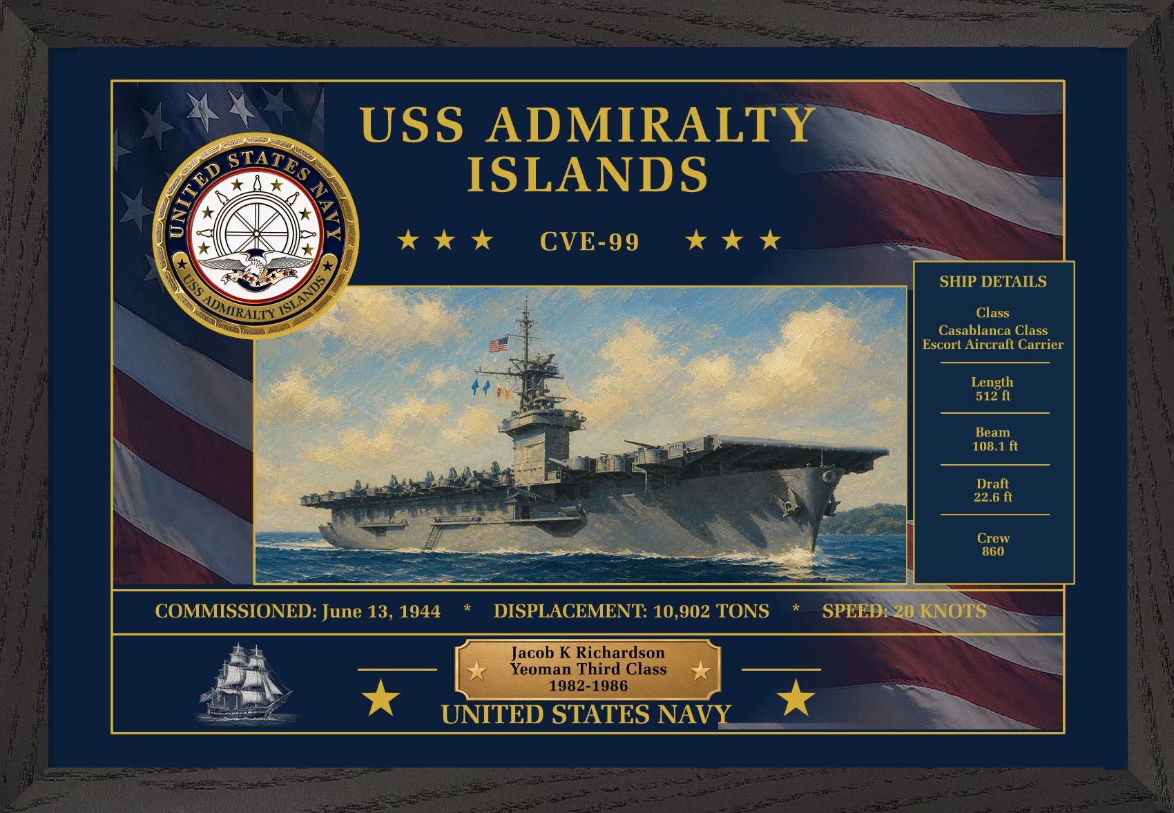USS Admiralty Islands CVE-99 Framed Patriotic Art