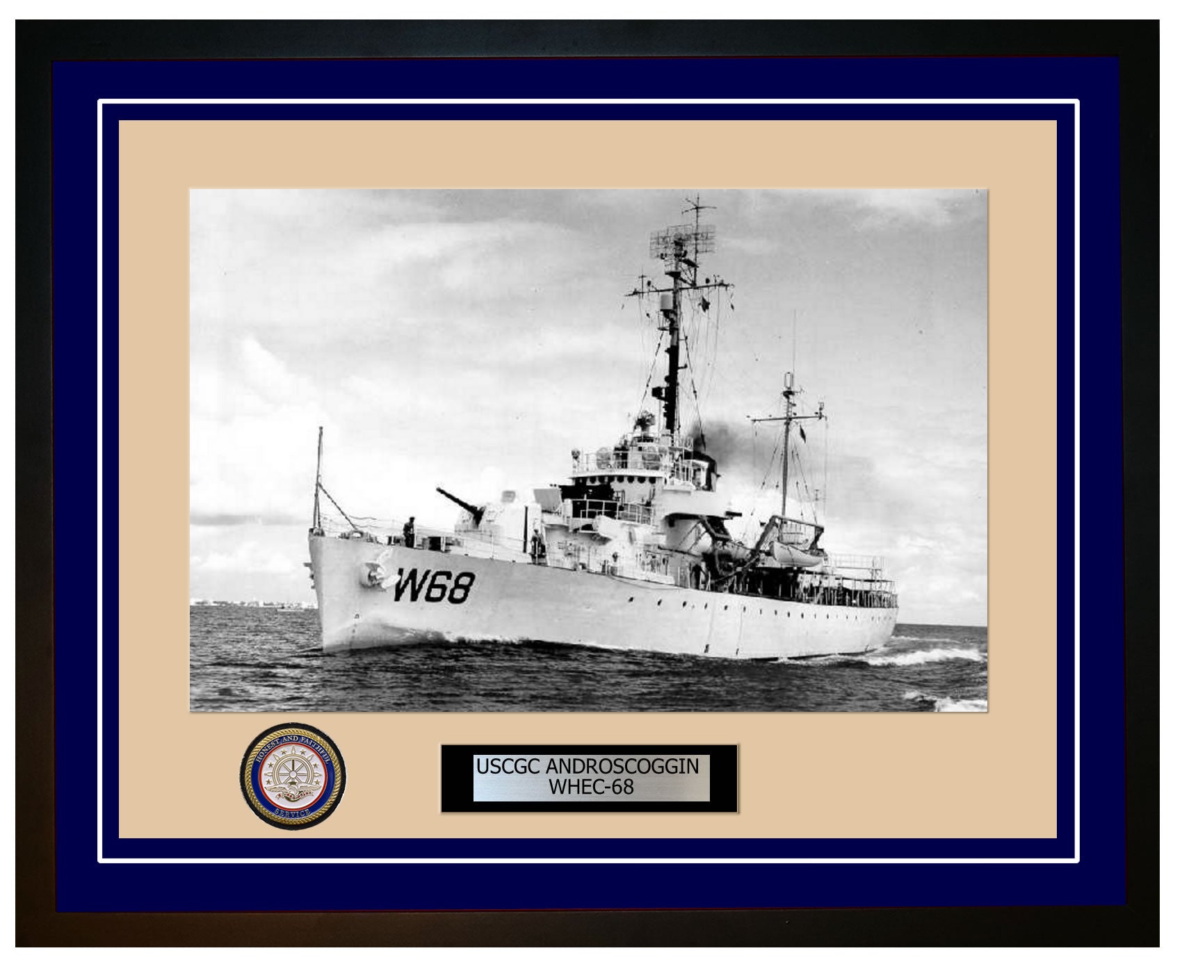 USCGC ANDROSCOGGIN WHEC 68 Framed Coast Guard Ship Photo Blue 12WHEC68