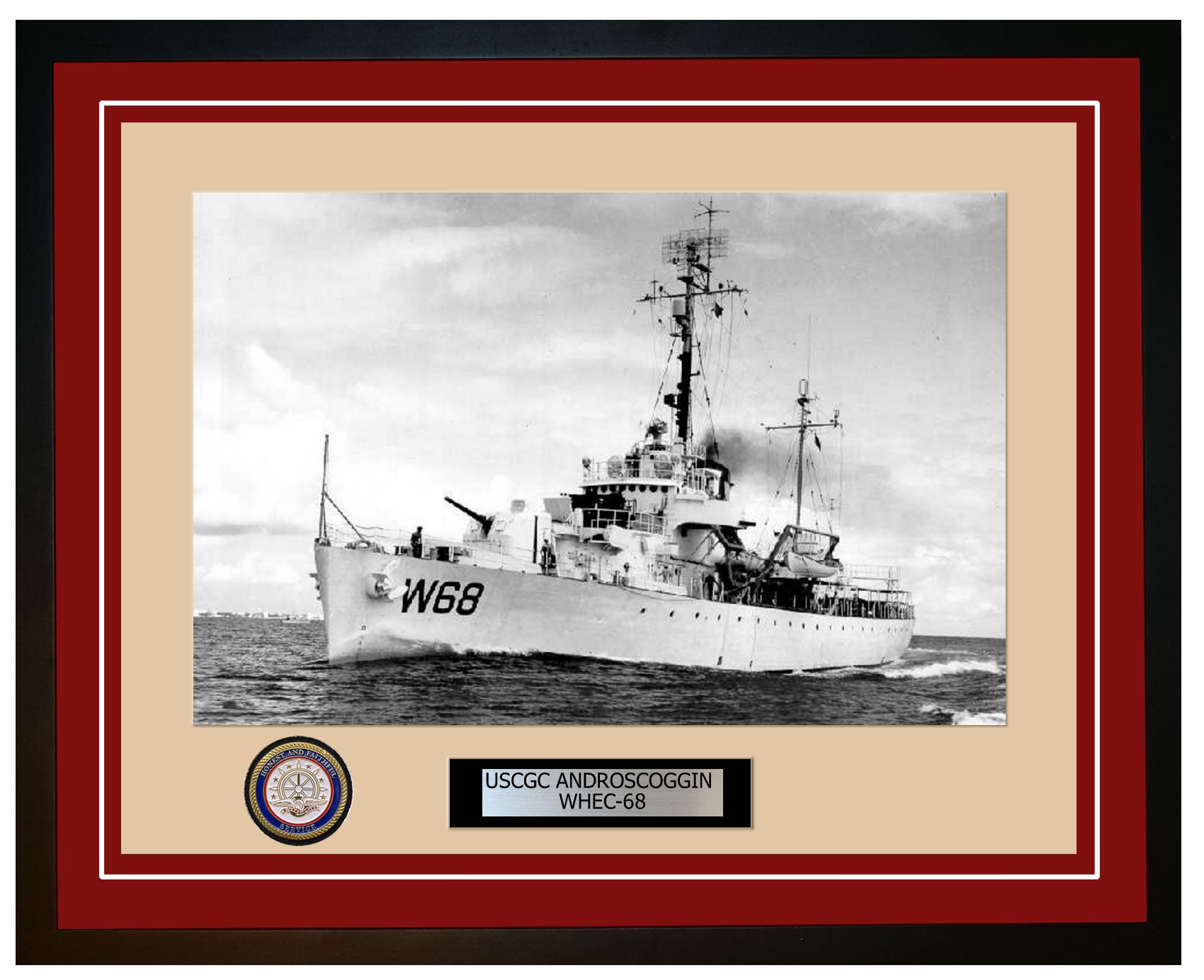 USCGC ANDROSCOGGIN WHEC 68 Framed Coast Guard Ship Photo Burgundy 12WHEC68