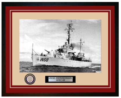 USCGC ANDROSCOGGIN WHEC 68 Framed Coast Guard Ship Photo Burgundy 12WHEC68