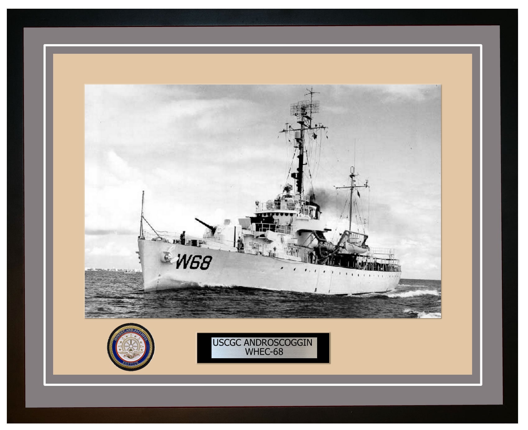 USCGC ANDROSCOGGIN WHEC 68 Framed Coast Guard Ship Photo Grey 12WHEC68