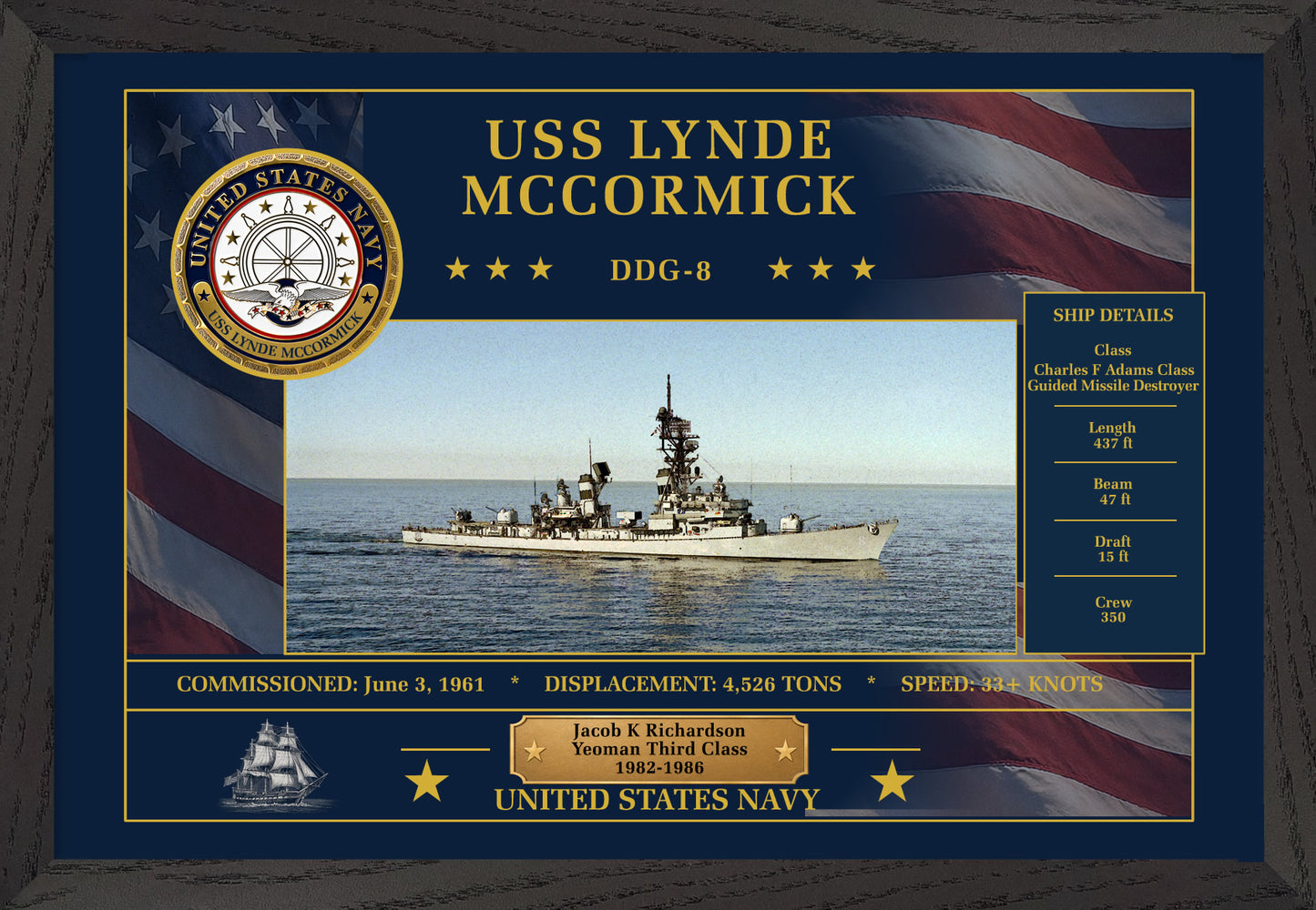 USS Lynde Mccormick DDG-8 Framed Patriotic Art