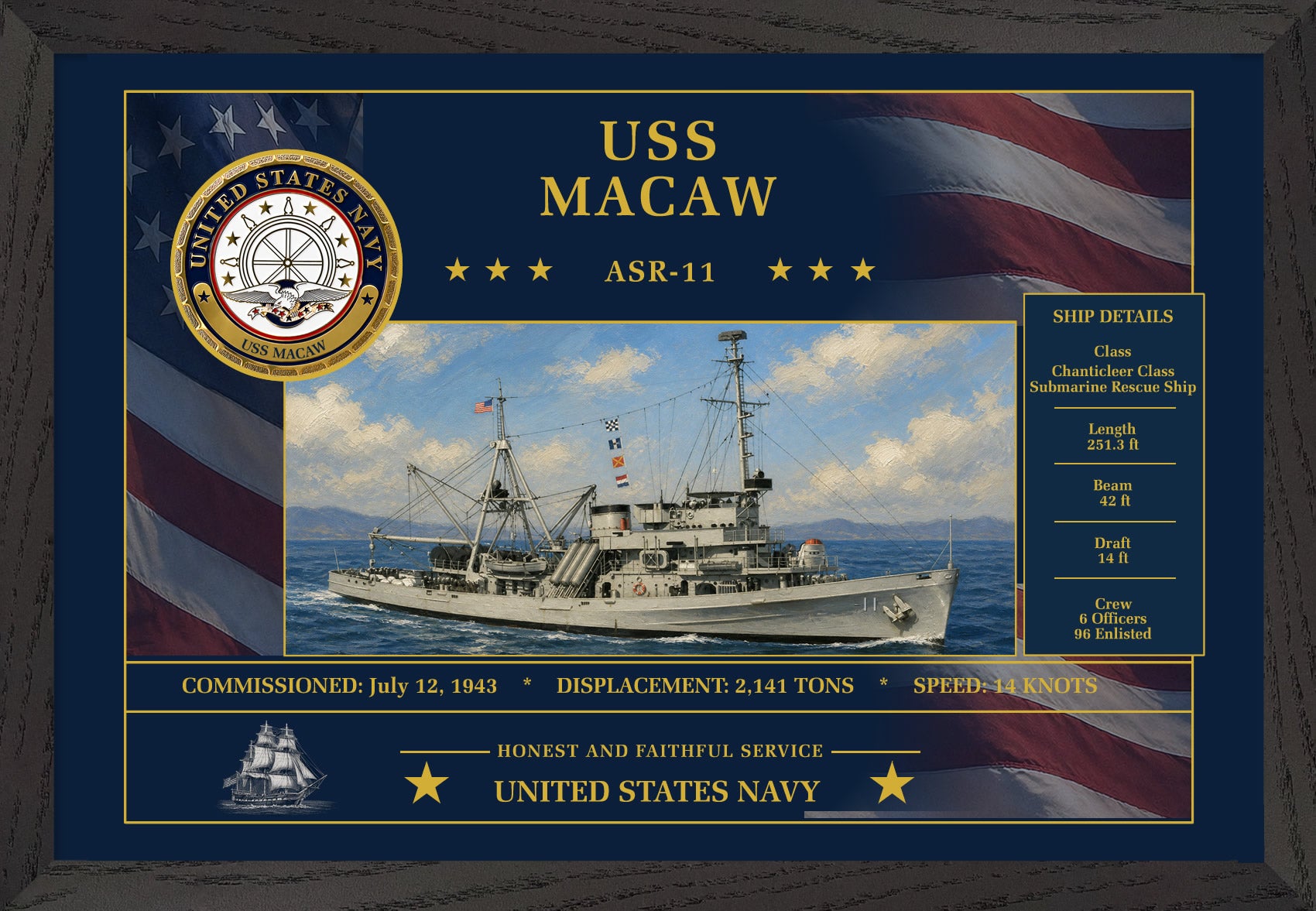 USS Macaw ASR-11 Framed Patriotic Art