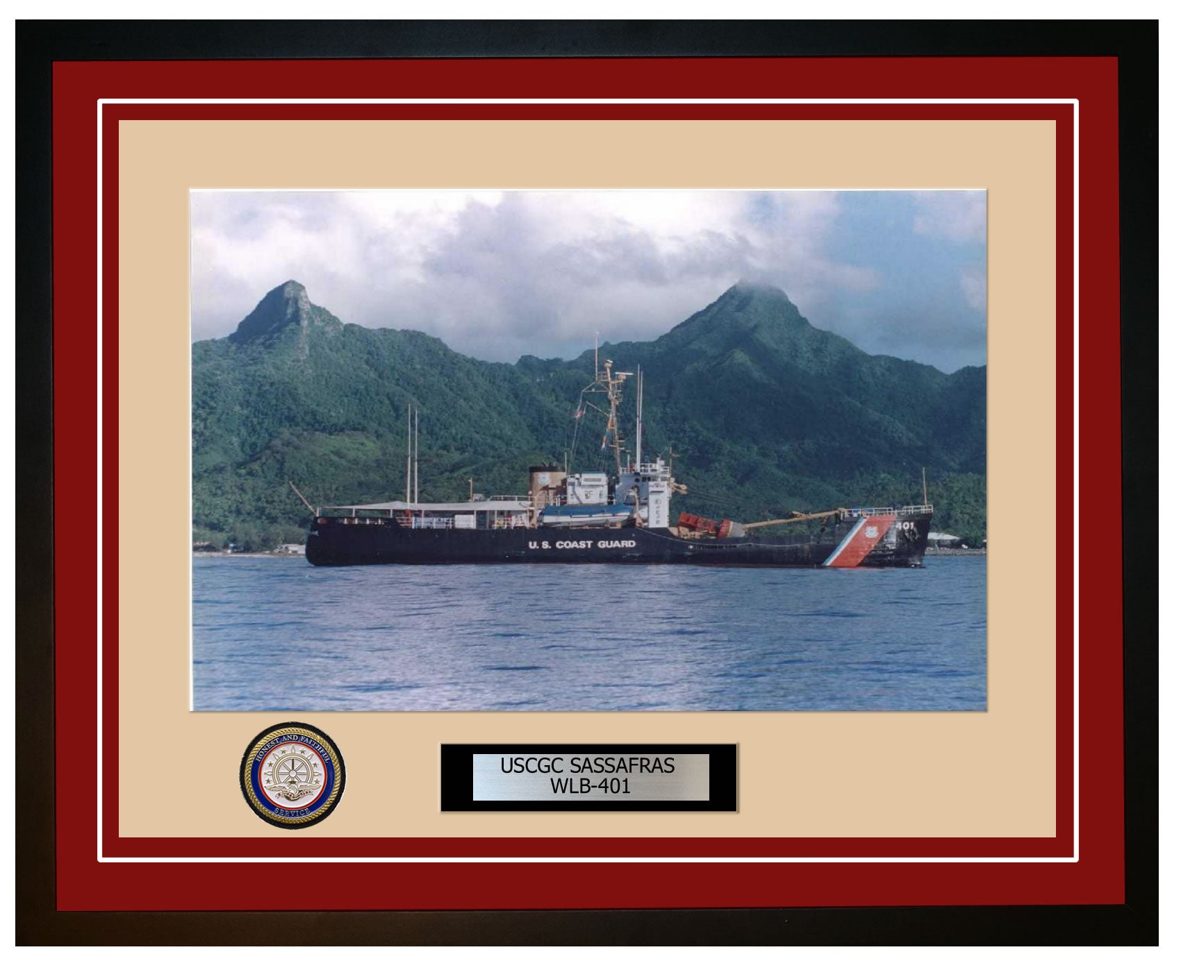 USCGC SASSAFRAS WLB 401 Framed Coast Guard Ship Photo Burgundy 130WLB401