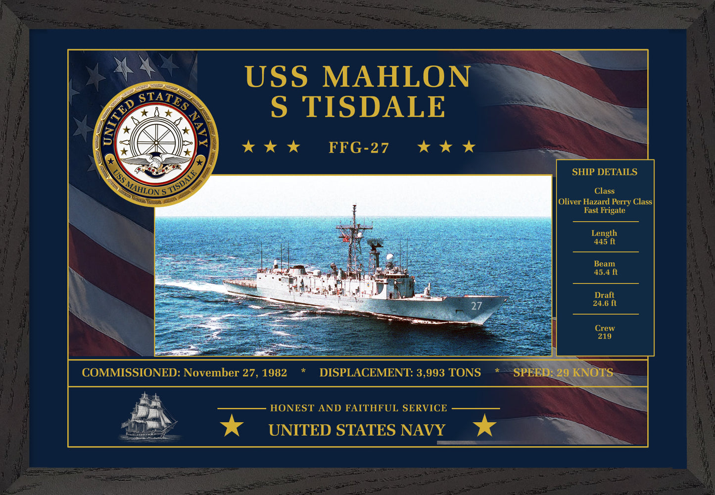 USS Mahlon S Tisdale FFG-27 Framed Patriotic Art