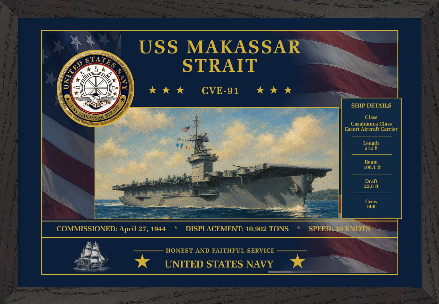 USS Makassar Strait CVE-91 Framed Patriotic Art