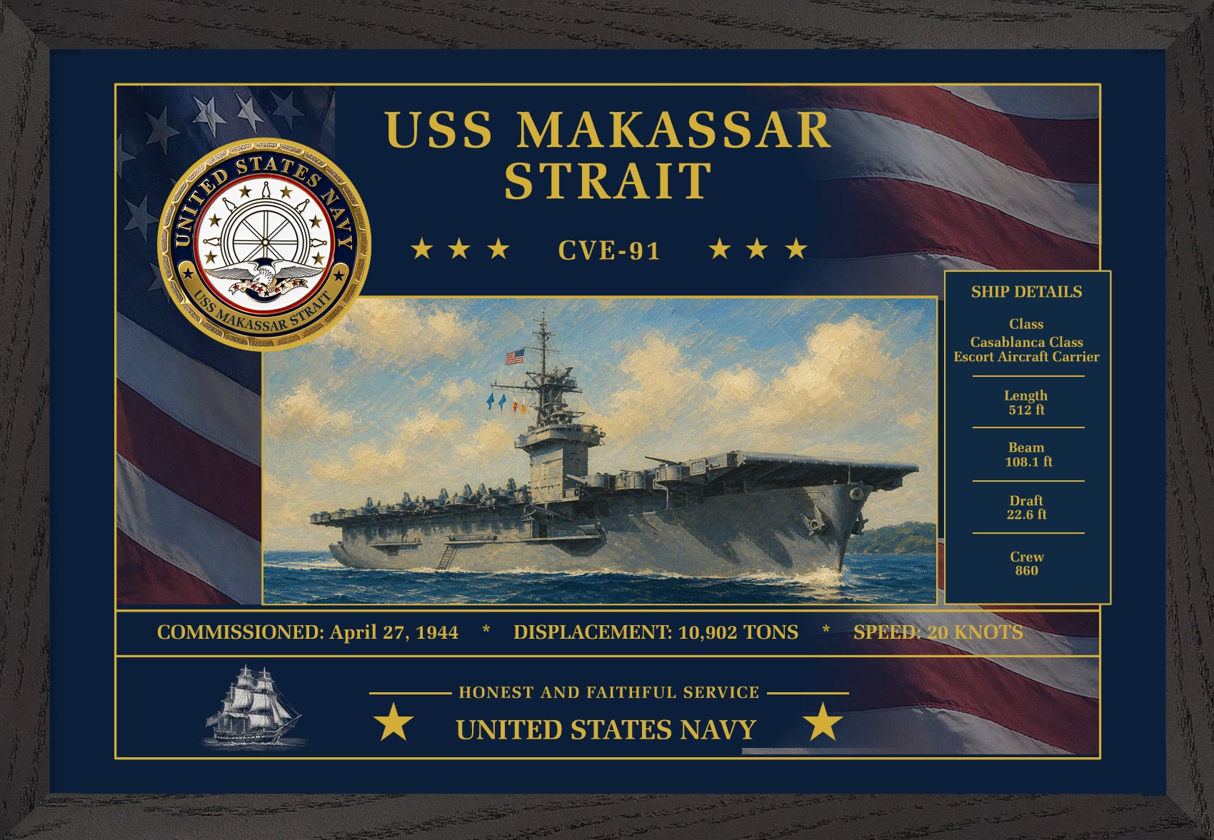 USS Makassar Strait CVE-91 Framed Patriotic Art