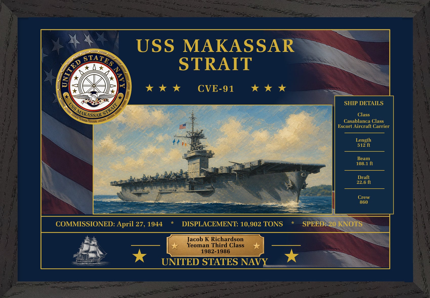 USS Makassar Strait CVE-91 Framed Patriotic Art