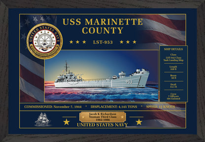 USS Marinette County LST-953 Framed Patriotic Art