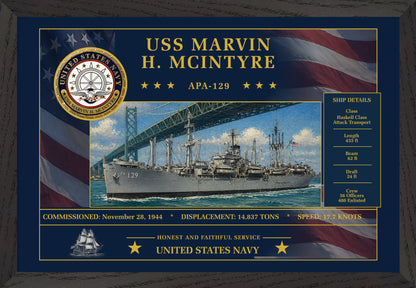USS Marvin H Mcintyre APA-129 Framed Patriotic Art