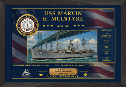 USS Marvin H Mcintyre APA-129 Framed Patriotic Art