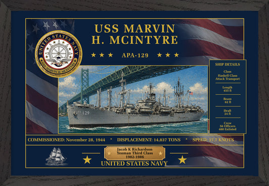 USS Marvin H Mcintyre APA-129 Framed Patriotic Art
