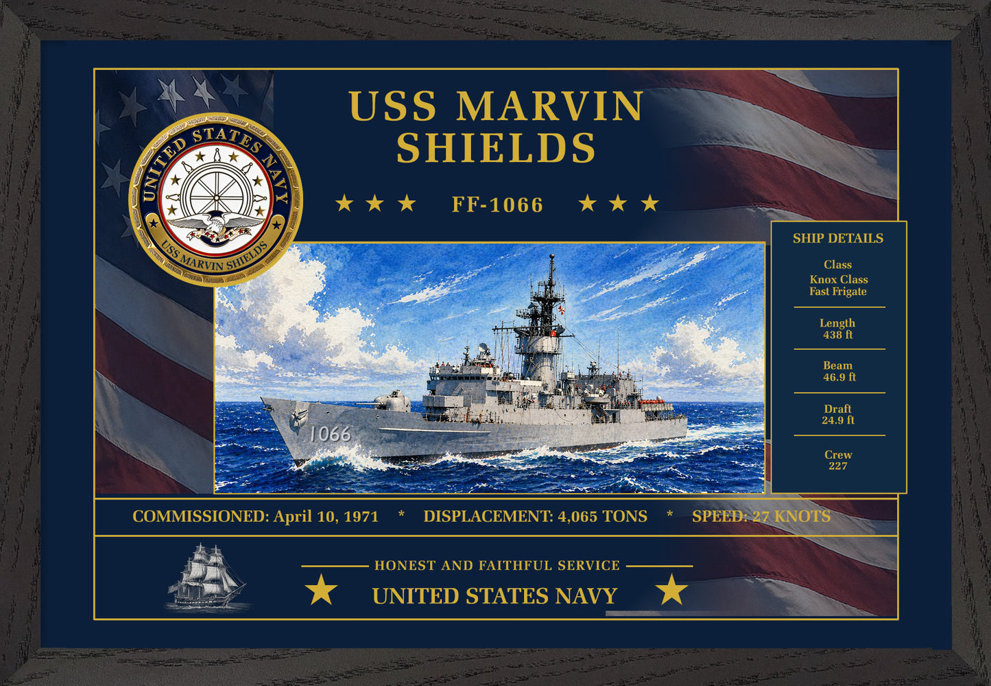 USS Marvin Shields FF-1066 Framed Patriotic Art