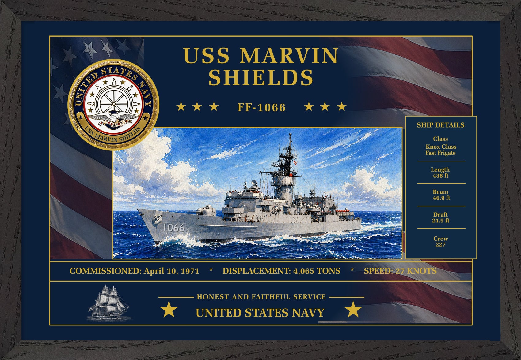 USS Marvin Shields FF-1066 Framed Patriotic Art