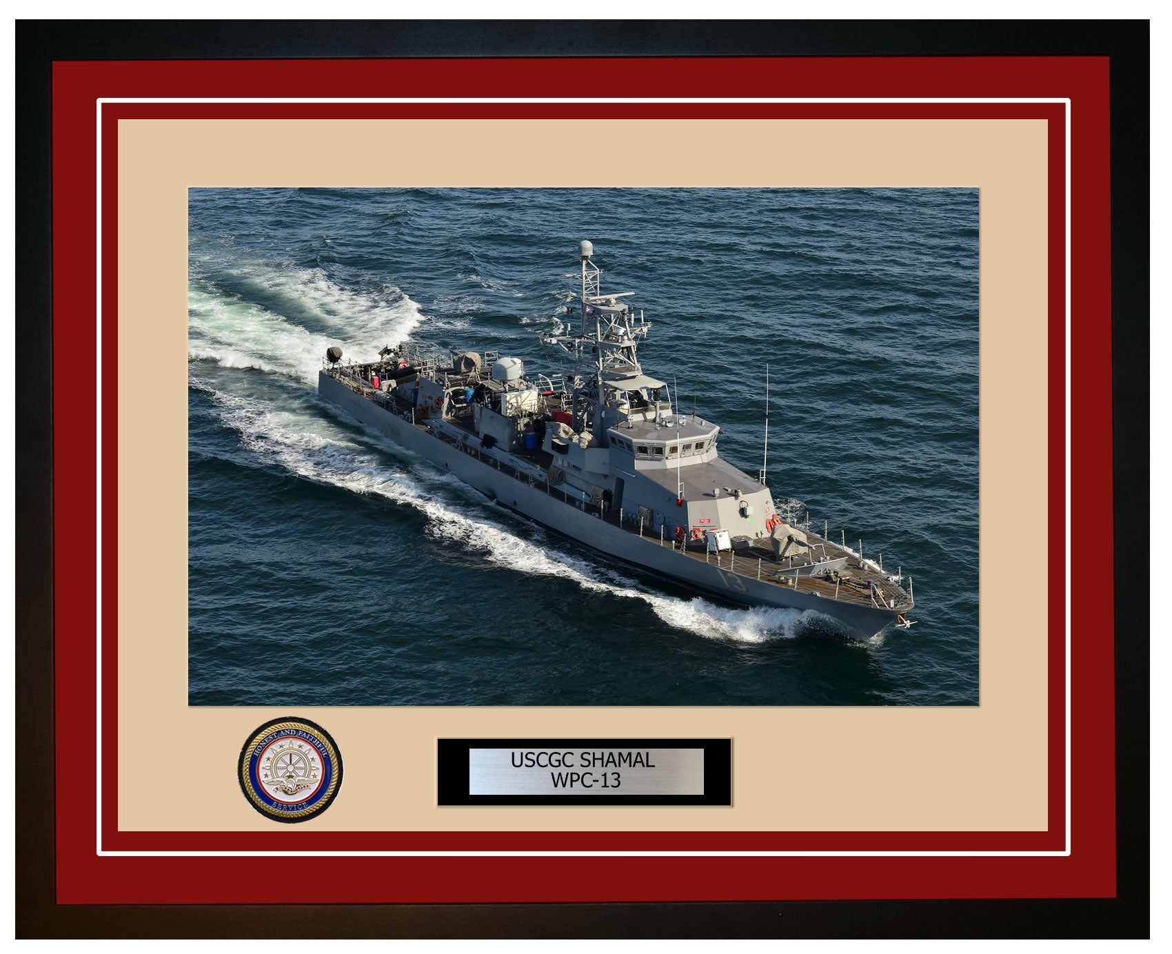 USCGC SHAMAL WPC 13 Framed Coast Guard Ship Photo Burgundy 134WPC13