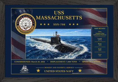 USS Massachusetts SSN-798 Framed Patriotic Art