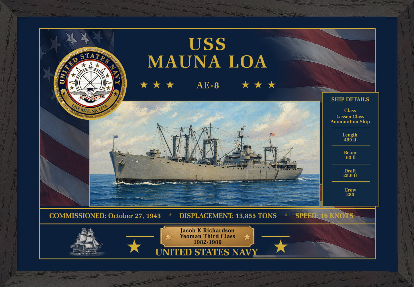 USS Mauna Loa AE-8 Framed Patriotic Art