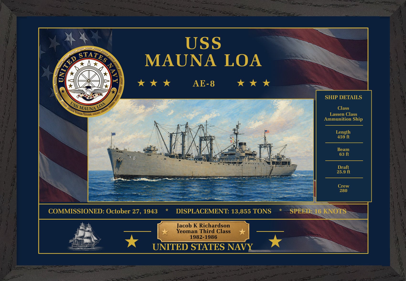 USS Mauna Loa AE-8 Framed Patriotic Art
