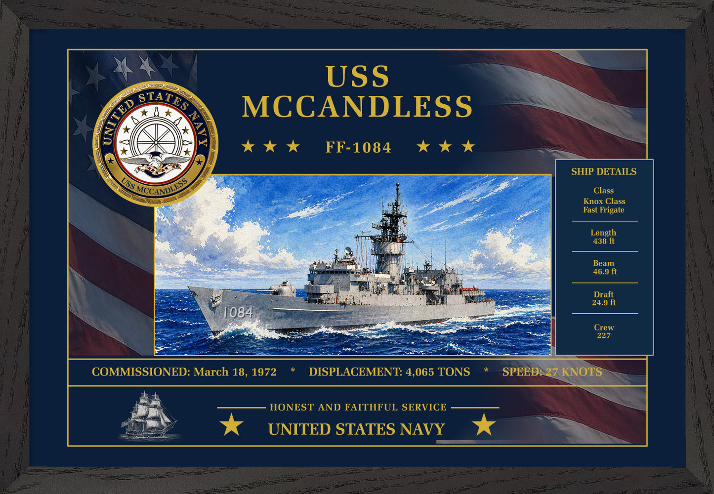 USS Mccandless FF-1084 Framed Patriotic Art