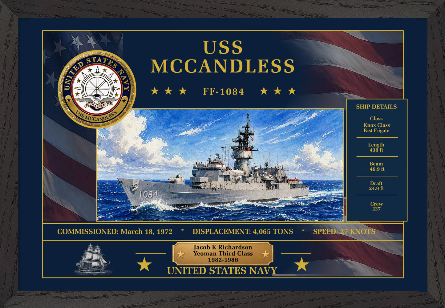 USS Mccandless FF-1084 Framed Patriotic Art