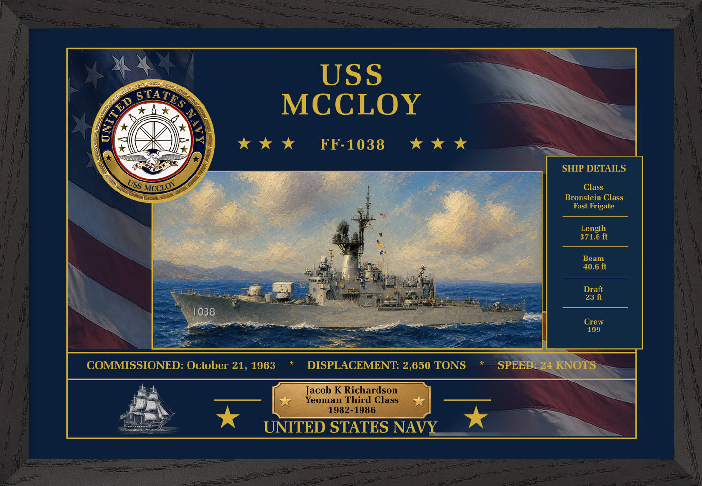 USS Mccloy FF-1038 Framed Patriotic Art