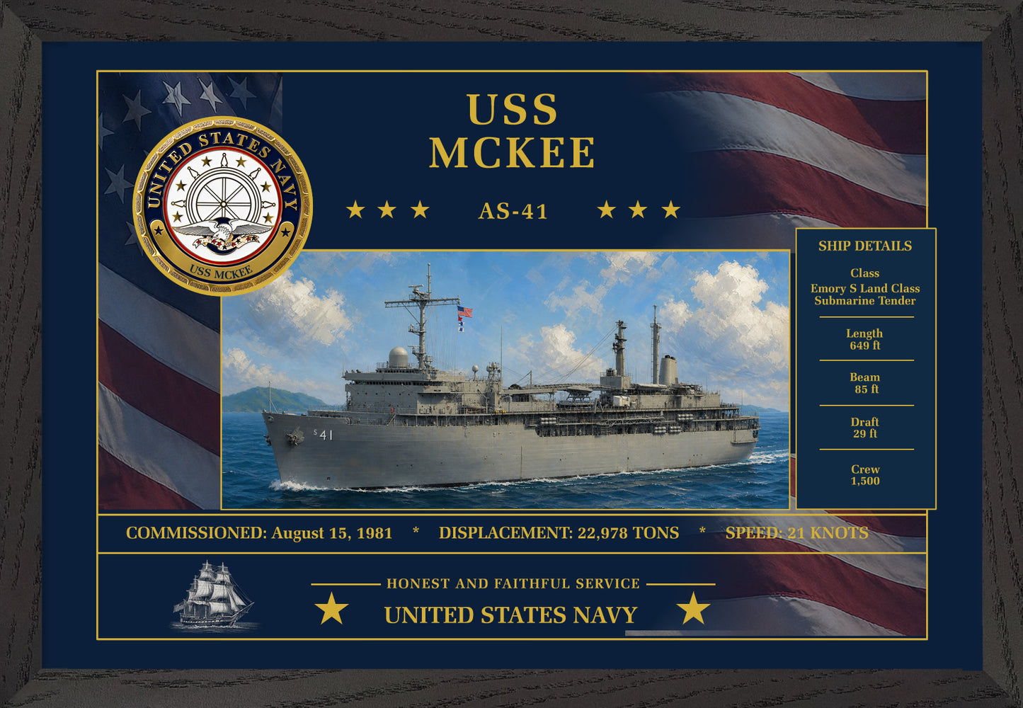 USS Mckee AS-41 Framed Patriotic Art