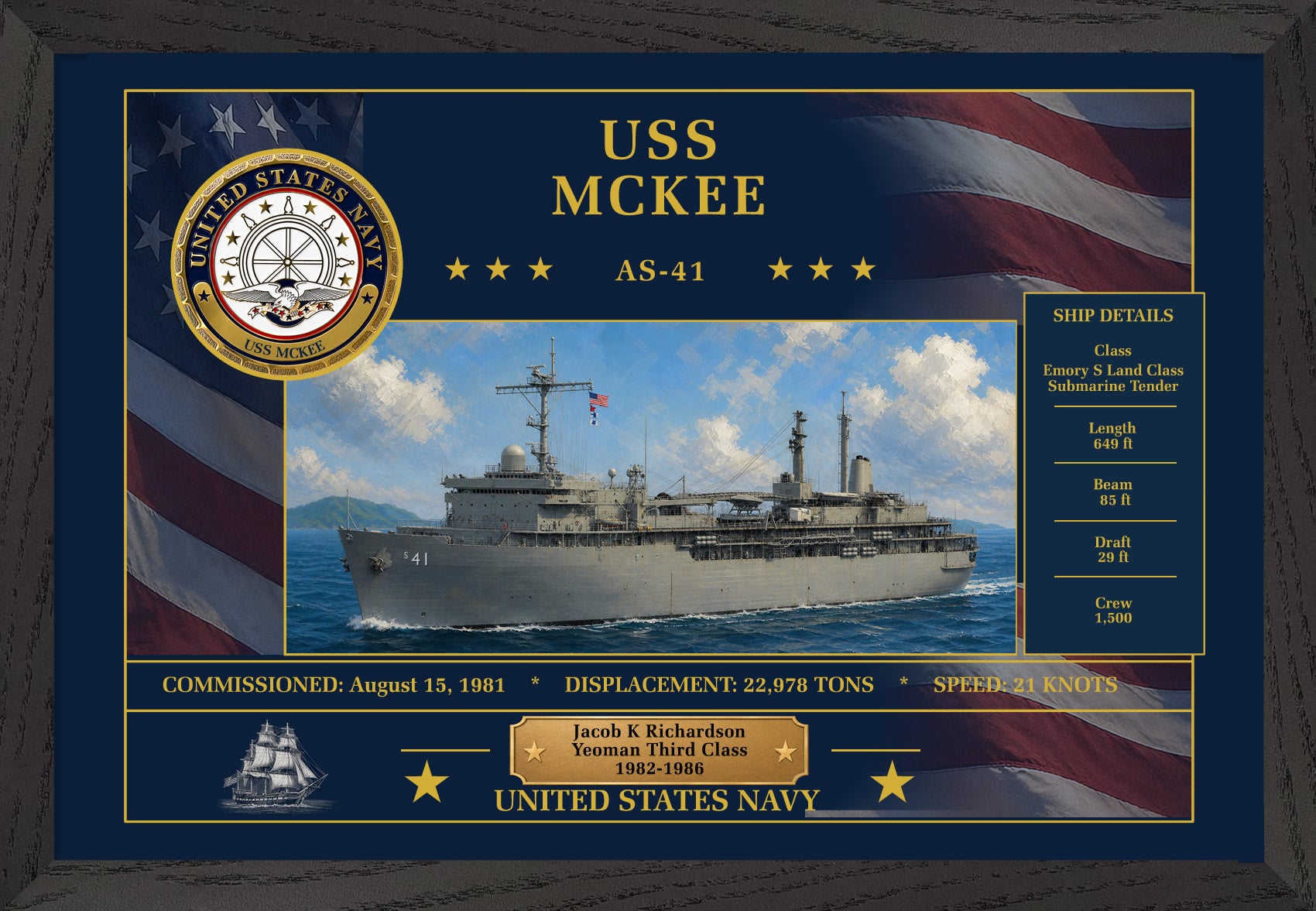 USS Mckee AS-41 Framed Patriotic Art