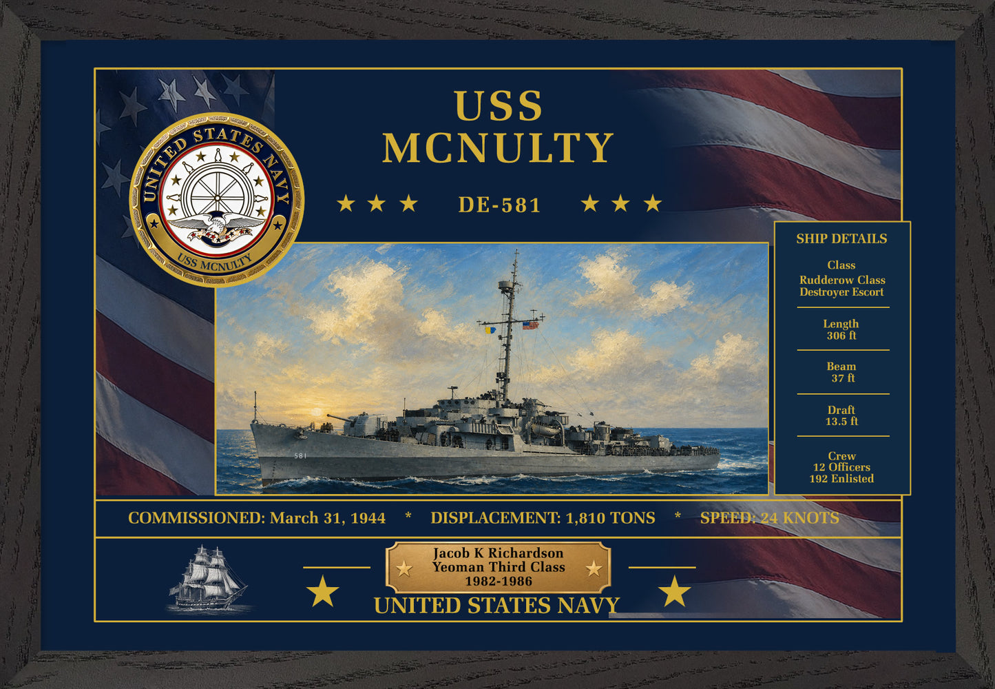 USS Mcnulty DE-581 Framed Patriotic Art