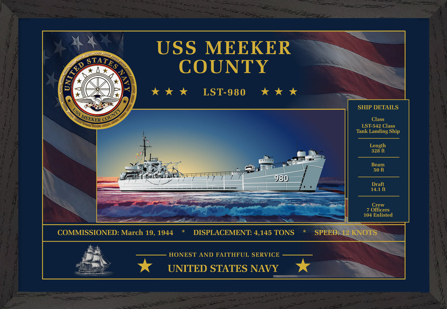 USS Meeker County LST-980 Framed Patriotic Art
