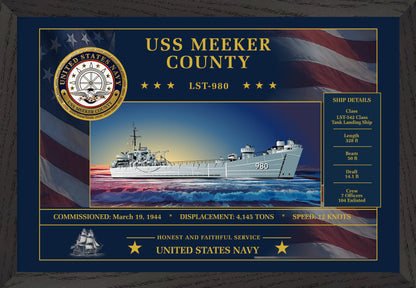 USS Meeker County LST-980 Framed Patriotic Art