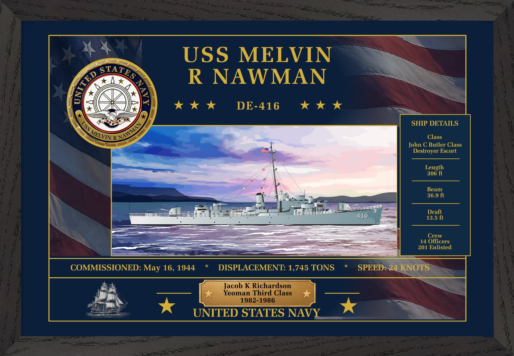 USS Melvin R Nawman DE-416 Framed Patriotic Art