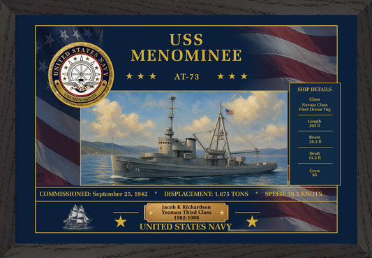 USS Menominee AT-73 Framed Patriotic Art