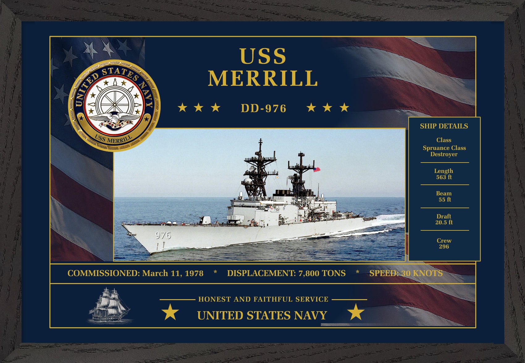 USS Merrill DD-976 Framed Patriotic Art